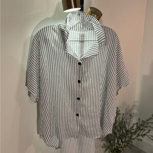 No brand top Striped Button-Up rayon cooling minimalist stripe summer layering L